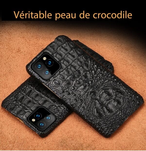Coque en Crocodile véritable pour iPhone 15, 14, 13, 12, 11, XS, XR, 8, 7, SE – Image 11